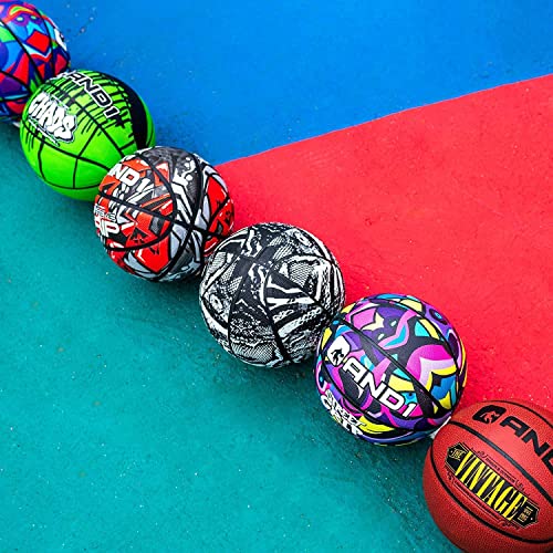 AND1 Chaos Rubber Basketball: Game Ready, Office Regulation Size (29.5”) Streetball, Made for Indoor/Outdoor Basketball Games- Graffiti Series (Black/White)