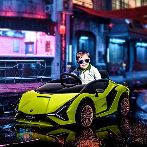 Aosom Lamborghini SIAN Licensed Kids Ride On Car, 12V Battery Powered Electric Sports Car Toy with Remote Control, Horn, Music, & Headlights for 3-5 Years Old， Green