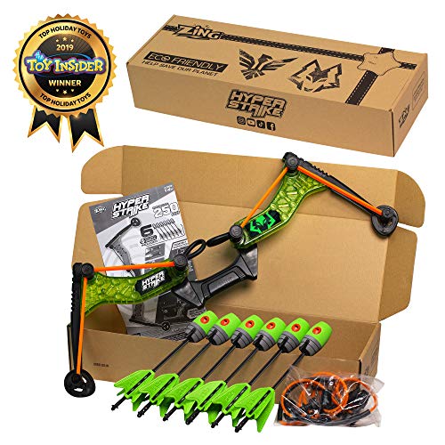 Zing HyperStrike Bow Archer Pack, 1 Clear Green Bow, 6 Green Zonic Whistle Arrows and 1 Set of Orange Bungee, Shoots Arrows Up to 250 Feet