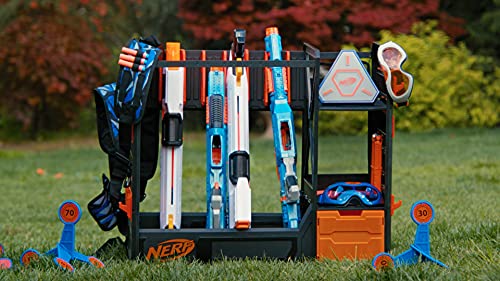 NERF Elite Blaster Rack - Storage for up to Six Blasters, Including Shelving and Drawers Accessories, Orange and Black - Amazon Exclusive