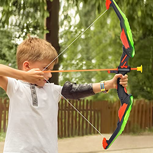 TEMI Kids Bow and Arrow Set - LED Light Up Archery Toy Set with 10 Suction Cup Arrows, Target & Quiver, Indoor and Outdoor Toys for Children Boys Girls