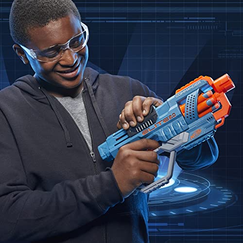 NERF Elite 2.0 Commander RC-6 Blaster, 12 Elite Darts, 6-Dart Rotating Drum, Tactical Rails, Barrel and Stock Attachment Points