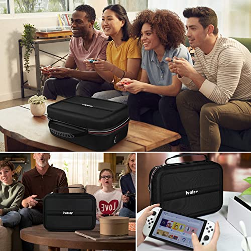 ivoler Carrying Storage Case for Nintendo Switch/For Switch OLED Model (2021),Portable Travel All Protective Hard Messenger Bag Soft Lining 18Games for Switch Console Pro Controller Accessories Black