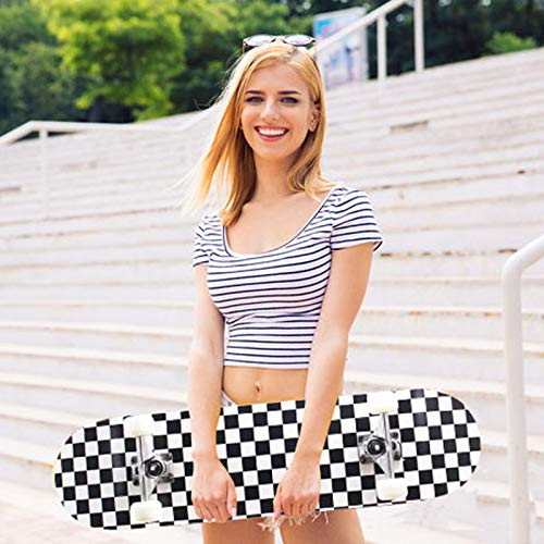 Pwigs Pretty&Popular Pro Complete Skateboards for Beginners Adults Youths Teens Kids Girls Boys 31"x8" Skate Boards Canadian Maple Double Kick Concave Longboards with T Tools(Check)