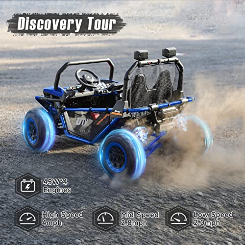 ELEMARA 2 Seater XL Ride On Car for Kids,12V Battery Powered Electric Off-Road UTV Toy,4WD Eletric Vehicle with Remote Control,LED Lights,Bluetooth,3 Speeds,2 Spring Suspension Boys & Girls,Blue