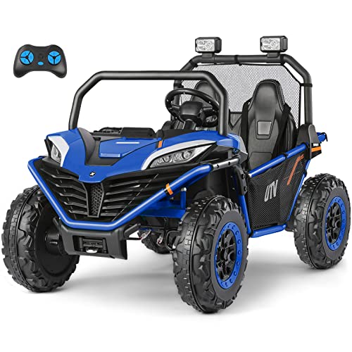 ELEMARA 2 Seater XL Ride On Car for Kids,12V Battery Powered Electric Off-Road UTV Toy,4WD Eletric Vehicle with Remote Control,LED Lights,Bluetooth,3 Speeds,2 Spring Suspension Boys & Girls,Blue