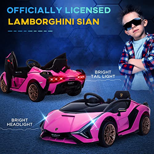 Aosom Lamborghini SIAN Licensed Kids Ride On Car, 12V Battery Powered Electric Sports Car Toy with Remote Control, Horn, Music, & Headlights for 3-5 Years Old， Pink