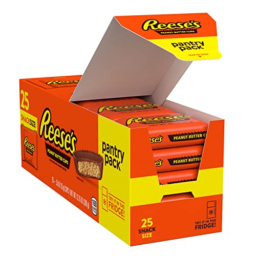 REESE'S Milk Chocolate Snack Size Peanut Butter Cups, Candy Pantry Packs, 13.75 oz (25 Pieces, 9 Count)