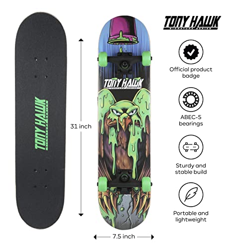 Tony Hawk 31" Skateboard - Signature Series 1 Skateboard with Pro Trucks, Full Grip Tape, 9-Ply Maple Deck, Ideal for All Experience Levels