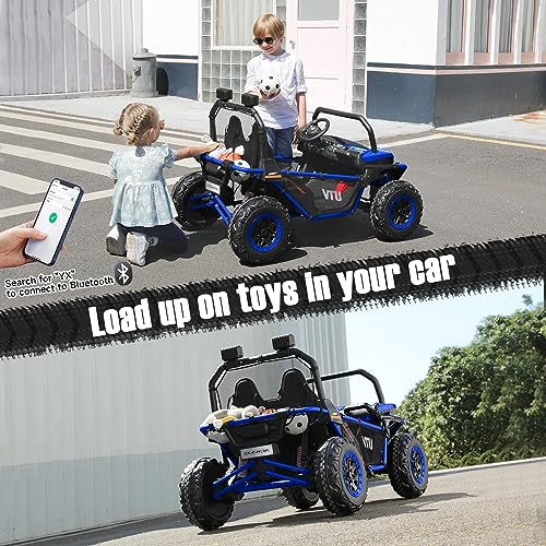 ELEMARA 2 Seater XL Ride On Car for Kids,12V Battery Powered Electric Off-Road UTV Toy,4WD Eletric Vehicle with Remote Control,LED Lights,Bluetooth,3 Speeds,2 Spring Suspension Boys & Girls,Blue