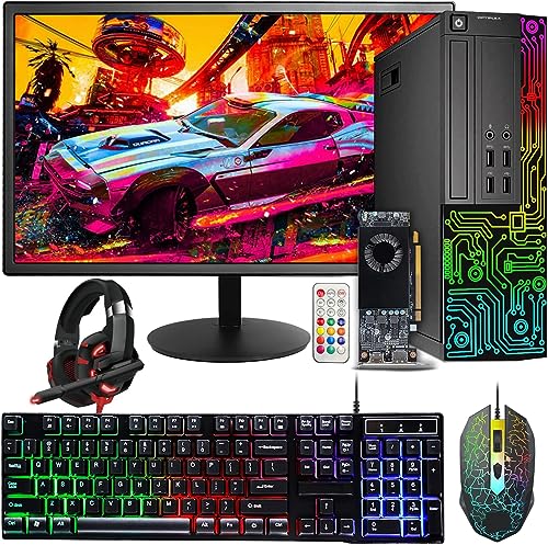 Dell Gaming OptiPlex Desktop RGB Computer PC, Intel Core i5, AMD RX 550 4GB GDDR5, 16GB RAM, 512GB SSD, 24 Inch HDMI Monitor, RGB Keyboard Mouse and Headset, WiFi, Windows 10 Pro (Renewed)