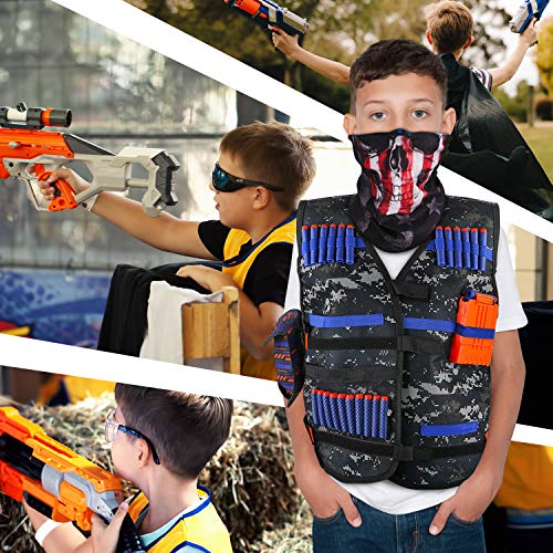 Kids Tactical Vest Kit for Nerf Guns Series with Refill Darts,Dart Pouch, Reload Clips, Tactical Mask, Wrist Band and Protective Glasses, Toys for 8 9 10 11 12 Year Boys