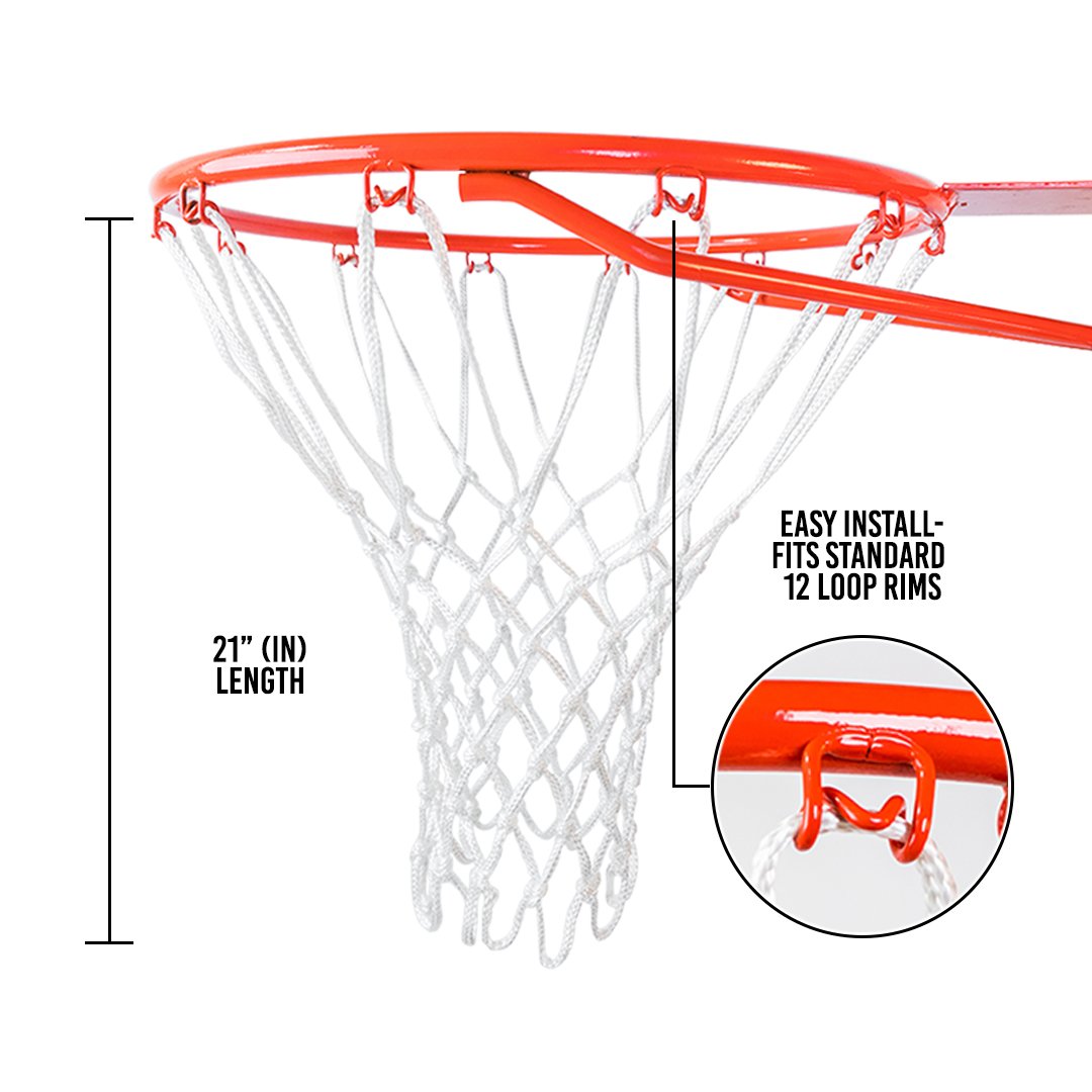 Ultra Sporting Goods Heavy Duty Basketball Net Replacement - All Weather Anti Whip, Fits Standard Indoor or Outdoor Rims - 12 Loops (White)