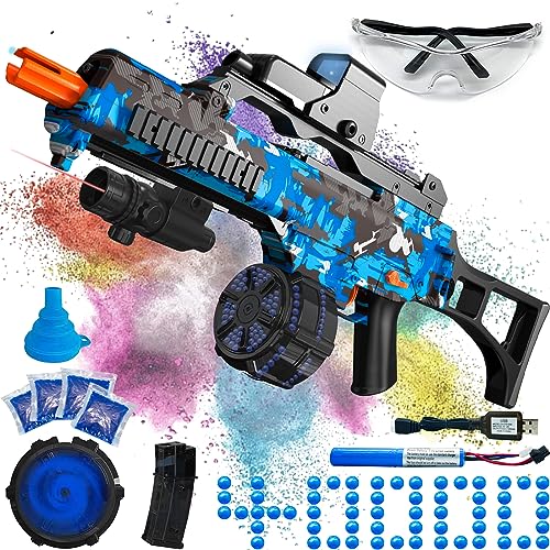 Electric Gel Ball Blaster, High Speed Automatic Splatter Ball Blaster with 40000+ Water Beads and Goggles, JIFTOK Rechargeable Splatter Ball Toys for Outdoor Activities Shooting Game Party Favors