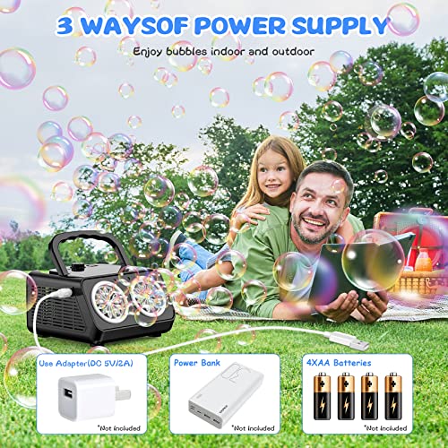 SHCKE Automatic Bubble Machine Upgrade Bubble Blower with 2 Fans, 20000+ Bubbles Per Minute Bubbles for Kids Portable Bubble Maker Operated by Plugin or Batteries for Indoor Outdoor Birthday Party