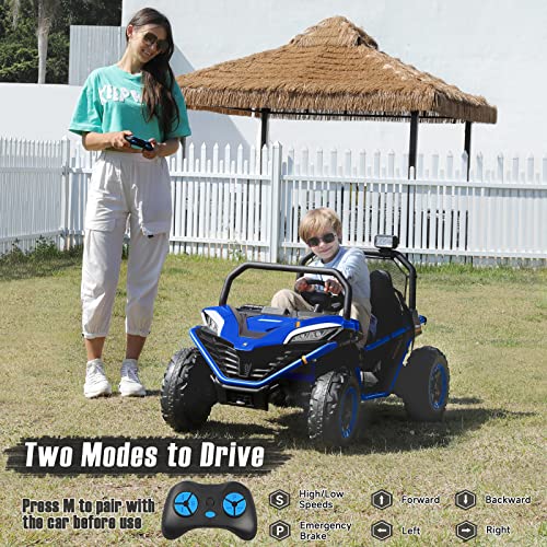 ELEMARA 2 Seater XL Ride On Car for Kids,12V Battery Powered Electric Off-Road UTV Toy,4WD Eletric Vehicle with Remote Control,LED Lights,Bluetooth,3 Speeds,2 Spring Suspension Boys & Girls,Blue