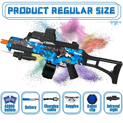 Electric Gel Ball Blaster, High Speed Automatic Splatter Ball Blaster with 40000+ Water Beads and Goggles, JIFTOK Rechargeable Splatter Ball Toys for Outdoor Activities Shooting Game Party Favors