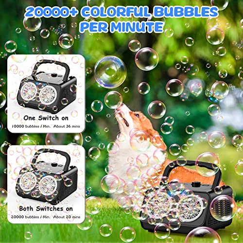 SHCKE Automatic Bubble Machine Upgrade Bubble Blower with 2 Fans, 20000+ Bubbles Per Minute Bubbles for Kids Portable Bubble Maker Operated by Plugin or Batteries for Indoor Outdoor Birthday Party