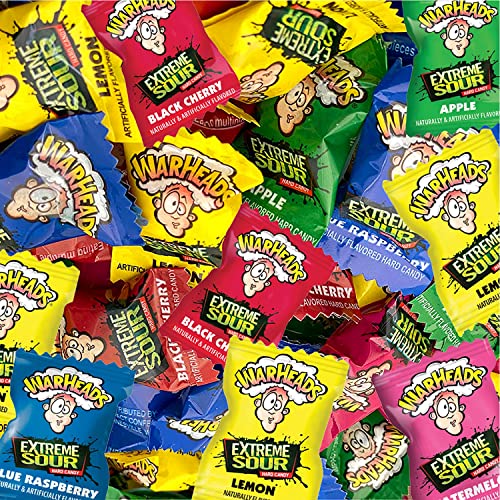 CrazyOutlet Warheads Extreme Sour Hard Candy, Assorted Fruit Flavored, Individually Wrapped, Bulk Pack - 2 Lbs