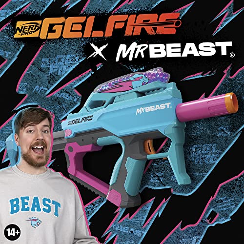 Nerf Pro Gelfire X MrBeast Full Auto Blaster & 20,000 Gelfire Rounds, 300 Round Hopper, Rechargeable Battery, Eyewear, Ages 14 & Up