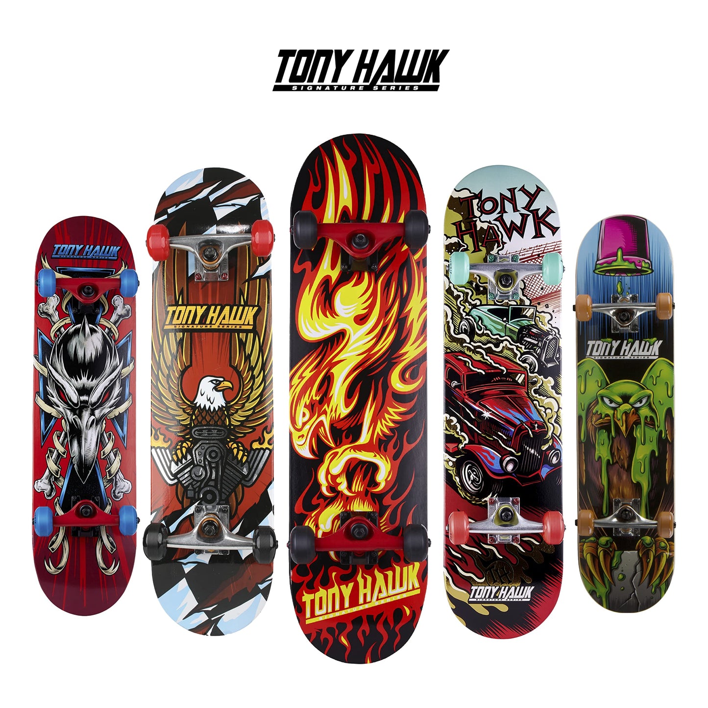 Tony Hawk 31 inch Skateboard, Tony Hawk Signature Series 4, 9-ply Maple Deck Skateboard for Cruising, Carving, Tricks and Downhill, Flame Hawk